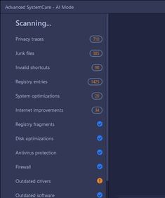 the advanced systemcare - al mode menu for windows and macs, with options to select