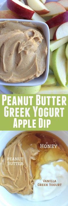 peanut butter, greek yogurt and apple dip are the best healthy snack ever