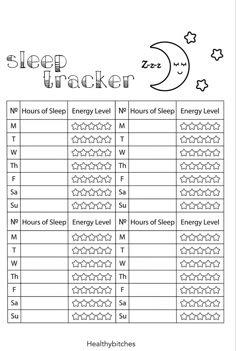 the sleep tracker is shown in black and white with stars, moon, and heartbeats