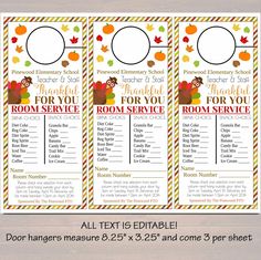 thanksgiving door hangers with the words, thank you for your room service