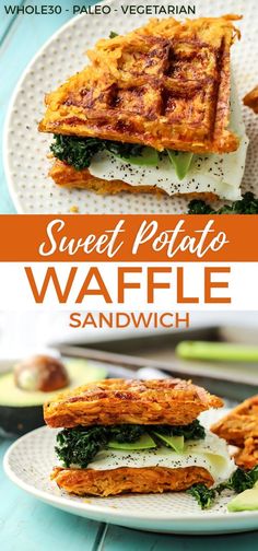 sweet potato waffle sandwich on a white plate