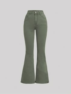 Trendy High Waist Green Flare Jeans, Green Straight Leg Denim Flare Jeans, Sage Green Clothes, Green Flare Jeans, High Rise Green Denim Flare Jeans, Green High-waist Cotton Flare Jeans, Street Style Jeans, Jeans Street Style, Moda Jeans