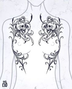 a drawing of a woman's torso with flowers on it