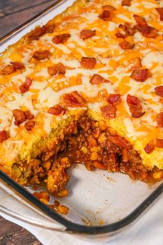 a casserole dish with meat and cheese on top