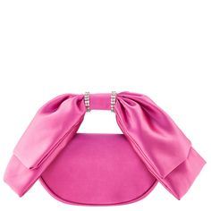 Pink Satin Top, Bow Clutch, Nina Shoes, Crystal Trim, Bow Bag, Top Handle Bags, Interior Wall, Satin Bow, Wall Pockets