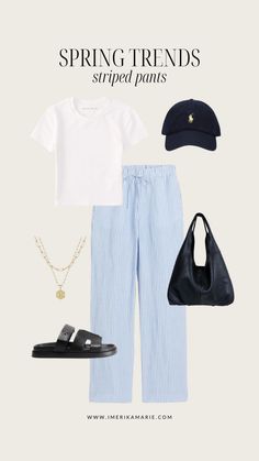 Spring 2024 Fashion Trends + How to Style Them | Erika Marie Striped Pants Outfit, Elegant Spring Dresses, 2024 Fashion Trends, Aesthetic Outfit Ideas, Spring Fits, Trending Fashion Outfits, Spring Fashion Trends, Spring Trends, Sporty Outfits