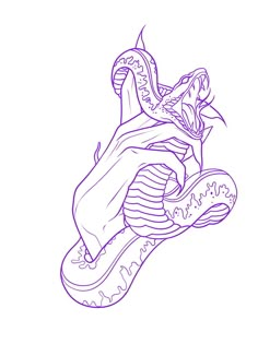 a drawing of a snake wrapped in a scarf with its mouth open and tongue out