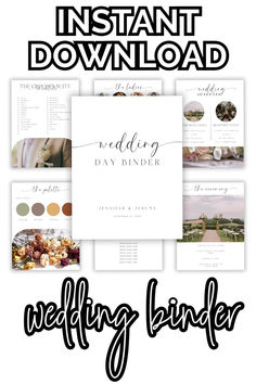 the wedding binder is shown with text and images for each page, including photos