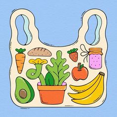 a bib with fruits and vegetables on it