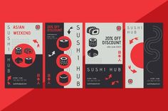 the sushi flyer is displayed on a red background