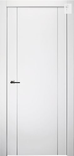 an open white door with black handle on it