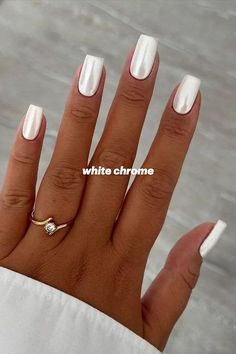 Engagement Nails Acrylic Short, Chrome White Square Nails, White Nails For Wedding The Bride, Short Square White Chrome Nails, Elegant Wedding Nails For Bride Square, White January Nails, White Chrome Square Nails, Icy White Nails, White Nails Square Short