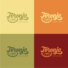 four different logos for tonic juice bar, with oranges and lemon slices on them