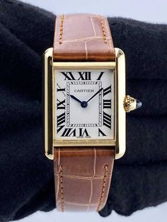 Cartier Tank Louis W1529856 18K Yellow Gold Ladies Watch | eBay Cartier Tank Americaine Gold, Cartier Tank Louis, Cartier Tank Americaine, Model Tanks, Cartier Tank, Rings Engagement, Brown Leather Strap, Gold Case, Ladies Watch