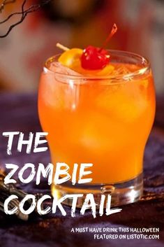 the zombie cocktail is served in a glass with a cherry garnish on top