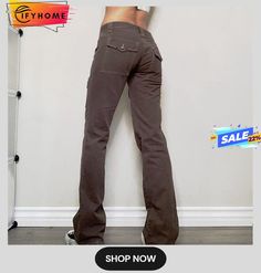 Women's Cargo Pants Jeans Cotton Denim Brown Fashion Casual Daily Wide Leg Micro-elastic Full Length Comfort Solid Color S M L Stretch Cotton Y2k Jeans, Y2k Straight Leg Fall Bottoms, Y2k Style Straight Leg Cotton Pants, Y2k Style Cotton Straight Leg Pants, Y2k Style Cotton Straight-leg Pants, Slim Fit Straight Leg Bottoms With Pockets, Casual Bottoms With Slim Fit Straight Leg, Fitted Mid-rise Bottoms With Pockets, Non-stretch Mid-rise Y2k Pants