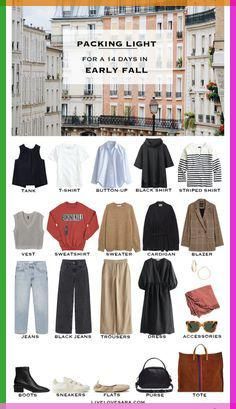 Light Layers Fall Outfit, Autumn Travel Outfit Packing Light, Layering Travel Outfits, Two Week Trip Outfits, One Week Travel Packing Lists, Packing Light Japan Fall, Fall Time Capsule Wardrobe 2023, Two Week Outfits Travel Packing, Travel Outfit Italy Fall