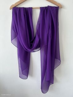 Violet purple natural mulberry silk large chiffon scarf. Dimension: 180 cm x 110 cm/71 in x 43 in. Light weight, soft and sheer fabric, good quality silk chiffon, breathable and skin-friendly feels very comfortable to wear.  It's a beautiful addition to your outfit and can style it in different ways: drape it over shoulder and tie it as a shawl, wear the scarf as a soft neck scarf, as an evening shawl, as a wedding shawl, as a summer outdoor cover up or style it any way you want with your own se Evening Shawls, Silk Neck Scarf, Silk Chiffon Scarves, Outdoor Cover, Wedding Shawl, Large Scarf, Silk Shawl, Purple Violet, Violet Purple