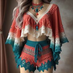 a mannequin wearing shorts and a top with crochet lace trims