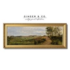 a painting with the words ginger & co on it and an image of a country road