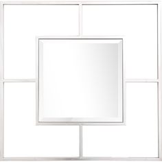 an empty white square mirror on the wall