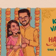 Saara | சாரா on Instagram: "Made this illustrative wedding invitation for a beautiful couple. The groom and bride are from different cultural backgrounds and wanted to illustrate each and every wedding rituals with their cartoon avatars. This is 1/3rd of the invitation  . Ps, Had to delete the previous post:(  . #commissionedwork #weddinginvite #freelanceartist" Wedding Card Couple Illustration, Digital Art Wedding Invitation, Wedding Card Illustration Design, Wedding Cartoon Illustration, Wedding Cartoon Couple, Wedding Caricature Couple, Couple Caricature Wedding, Doodle Wedding Invitation, Wedding Invite Illustration