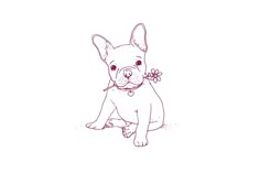 a drawing of a dog with a flower in its mouth