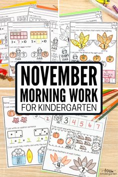 the november morning work for kids with pumpkins and leaves