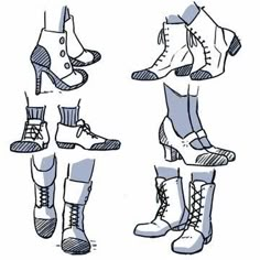 four different types of shoes and boots