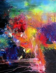 an abstract painting with many colors and shapes