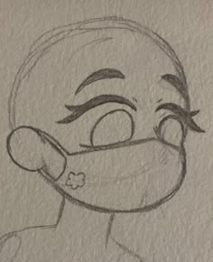 a drawing of a cartoon character with eyes closed and nose wide open, drawn in pencil