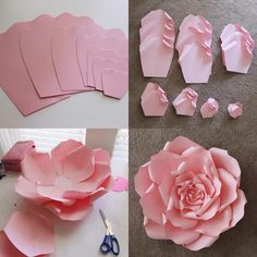 the paper flowers are being cut and placed on the floor to make them look like they have been folded