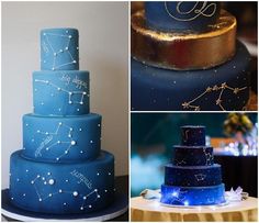 a collage of photos showing different types of wedding cakes and stars on the cake