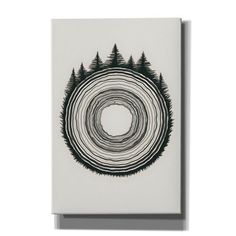 a black and white print with trees in the center on a white wall mounted canvas