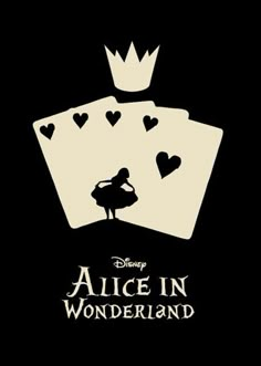 the logo for disney's alice in wonderland, which features playing cards with hearts on them