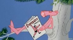 a cartoon character laying on top of a tree with a book in his hand and the title super guy comics