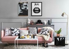 Beautiful Grey and Pink Living Room Ideas Grey And Pink Living Room Ideas, Grey And Pink Living Room, Black And White Cushions, White Furniture Living Room, Pink Sofa, Pink Living Room, Home Bar Furniture, Room White, Living Room White