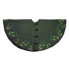 a close up of a green collar with leaves on the front and back of it