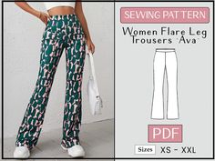 the sewing pattern for women's flare leg trousers