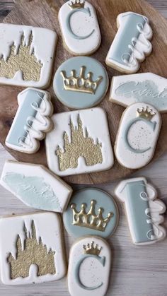 decorated cookies with royal crowns on them