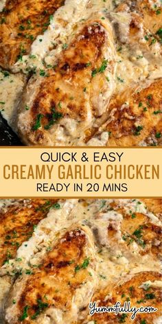 This dish is proof that you can turn pantry staples into a gourmet-tasting meal. This creamy garlic chicken is restaurant quality and you can have it on the table in under 30 minutes. The secret? Use minced garlic as well as whole cloves! Breakfast Ideas Easy, Creamy Garlic Chicken, Garlic Parmesan Chicken, Parmesan Chicken, Creamy Garlic, Pantry Staples, Chicken Dishes Recipes, Garlic Parmesan, Garlic Chicken