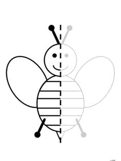 a drawing of a bee with lines drawn on it's back side and the top half