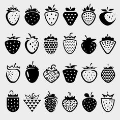 black and white illustrations of strawberries