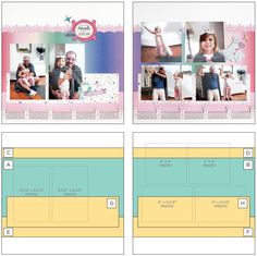 the layouts for an album are shown in three different colors and sizes, including one with