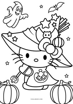 hello kitty halloween coloring pages with pumpkins