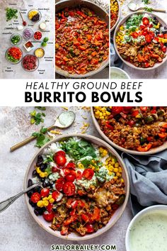 Mouth-watering Ground Beef Burrito Bowls are satisfying, full of toppings and drizzled with cilantro jalapeño sauce. This easy dinner recipe or healthy lunch idea is a delicious and customizable recipe that is ready in 30 minutes or less. Lunch And Dinner Meal Prep, Dinner Meal Prep Ideas, Easy And Healthy Meal Prep, Delicious Meal Prep Recipes, Burrito Bowl Meal Prep, Beef Burrito, Jalapeno Sauce, Delicious Meal Prep, Healthy Meal Prep Recipes