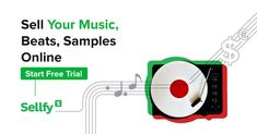 an advertisement for a musical instrument with the words sell your music, beats, samples online and start free trial