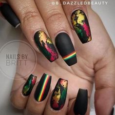 Jamaica Nails, Rasta Nails, Finger Nails, Her Nails, Dope Nail Designs, Nail Swag, Glam Nails, Nails Gel