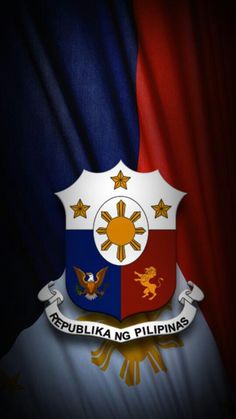 the flag of philippines is shown in this artistic photo, with an eagle emblem on it