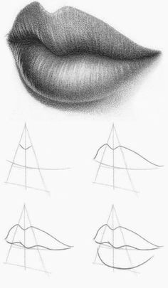 a pencil drawing of lips with different angles